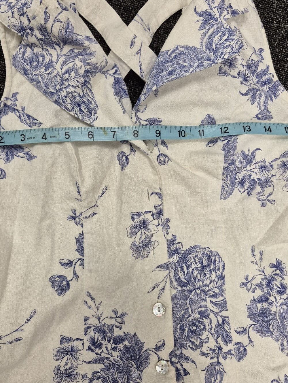 Sheri Martin White Linen Blend Shirt Dress with Blue Floral Print - Picture 4 of 6
